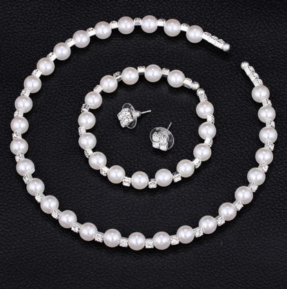 Wedding Bridal Jewelry Set String of Pearls Prom Silver Color Crystal Bracelet Necklace Earrings for Women jewellery sets    Home Decor Supply | Online Retail | ShoreShopper.com