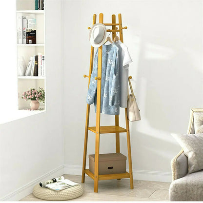Bamboo Coat Rack Free Standing 2-Shelves Clothing Storage Garment Organizer Stand with 8 Hooks Clothes Poles 55kg Load-bearing f    Home Decor Supply | Online Retail | ShoreShopper.com