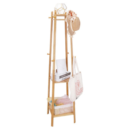 Bamboo Coat Rack Free Standing 2-Shelves Clothing Storage Garment Organizer Stand with 8 Hooks Clothes Poles 55kg Load-bearing f    Home Decor Supply | Online Retail | ShoreShopper.com