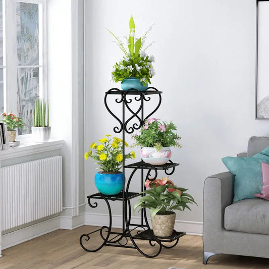 Metal Plant Shelf Flower Display Stand Garden Planter Holder with 4 Tier Shelves Indoor (Black)    Home Decor Supply | Online Retail | ShoreShopper.com