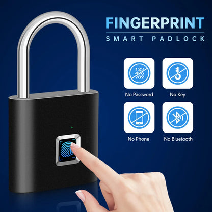 KERUI Smart Fingerprint Padlock Waterproof Fingerprint Keyless Door Lock Type C Rechargeable Security Padlock for House - ShoreCo.Shop