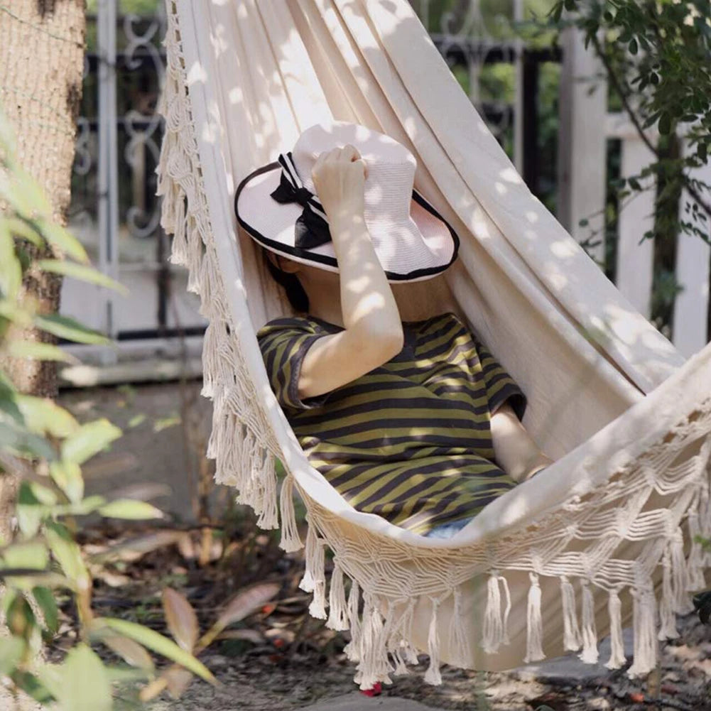 Outdoor Garden Hammock Tassel Canvas Swing Chair Hanging Bed Hiking Camping Hunting Foldable Hammock Photo Props    Home Decor Supply | Online Retail | ShoreShopper.com