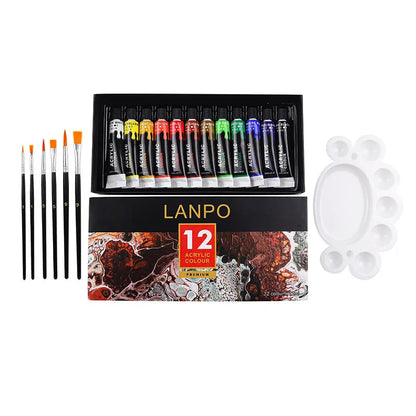 Acrylic Paints Set 12/24 Colors Professional Brush Set 12ml Tubes Artist Drawing Painting Pigment Hand Painted Wall Paint DIY    Home Decor Supply | Online Retail | ShoreShopper.com