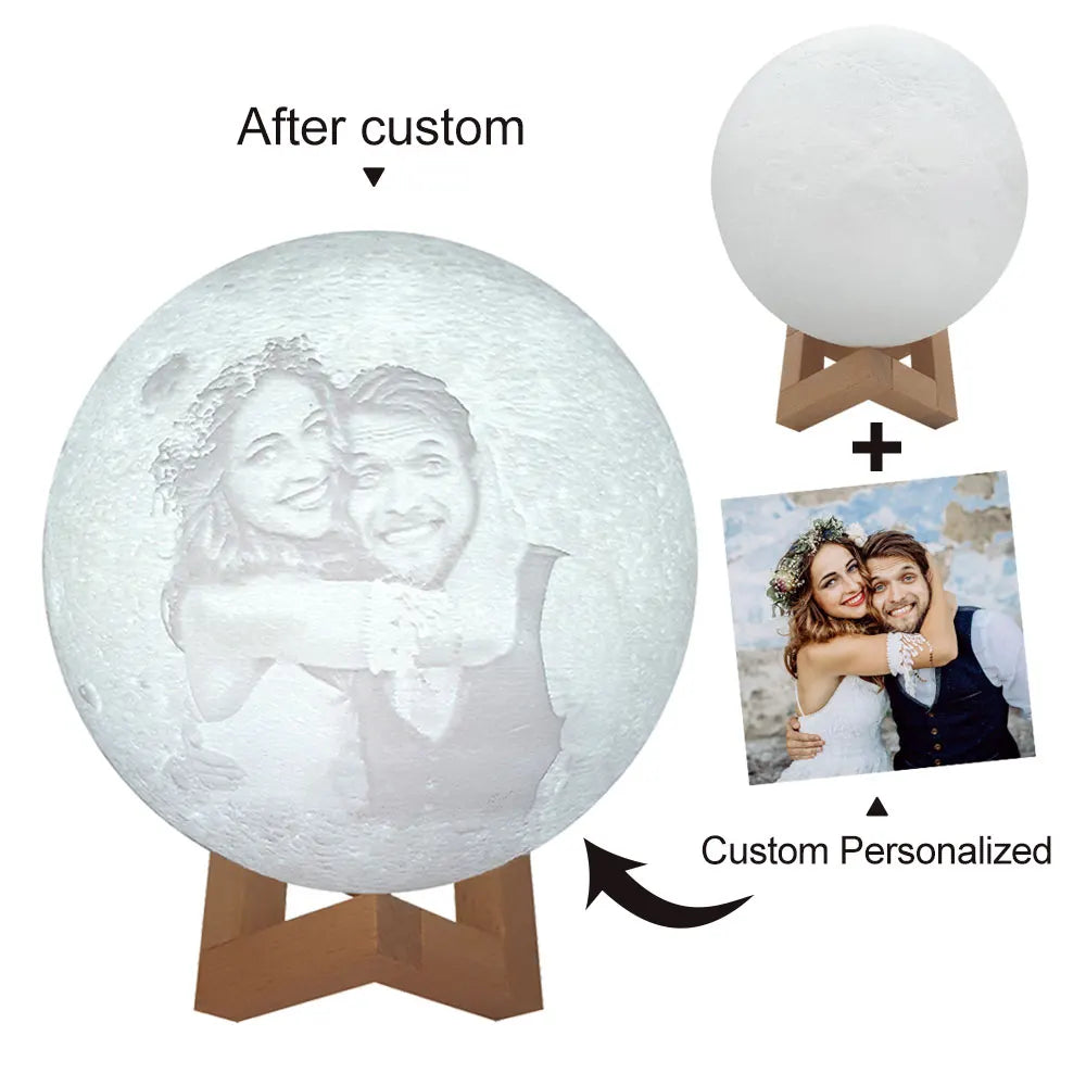 3D Printing Moon Lamp Personalized Photo Text Customized USB Night Light Birthday Mother Day Valentine's Christmas Lunar Gift - ShoreCo.Shop