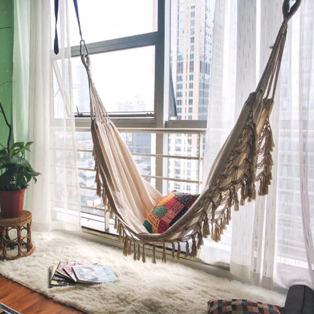 Outdoor Garden Hammock Tassel Canvas Swing Chair Hanging Bed Hiking Camping Hunting Foldable Hammock Photo Props    Home Decor Supply | Online Retail | ShoreShopper.com
