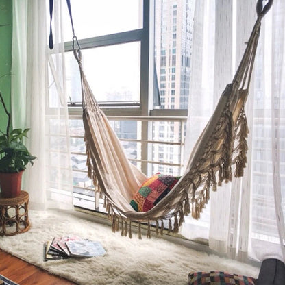 Outdoor Garden Hammock Tassel Canvas Swing Chair Hanging Bed Hiking Camping Hunting Foldable Hammock Photo Props    Home Decor Supply | Online Retail | ShoreShopper.com