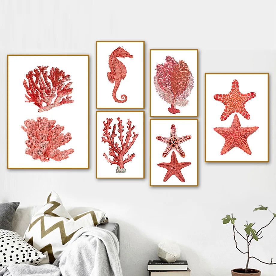 Marine Life Hippocampus Starfish Coral Wall Art Canvas Painting Nordic Posters And Prints Pictures For Living Room Home Decor    Your Coastal Marketplace | Shoreshopper.com