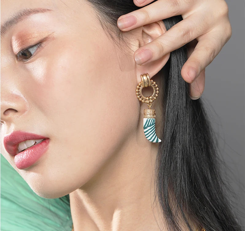Bohemia Enamel Ivory Pendant Stud Earrings Chic Women Girls Carved Geometric Statement Earrings Beach Accessories    Your Coastal Marketplace | Shoreshopper.com