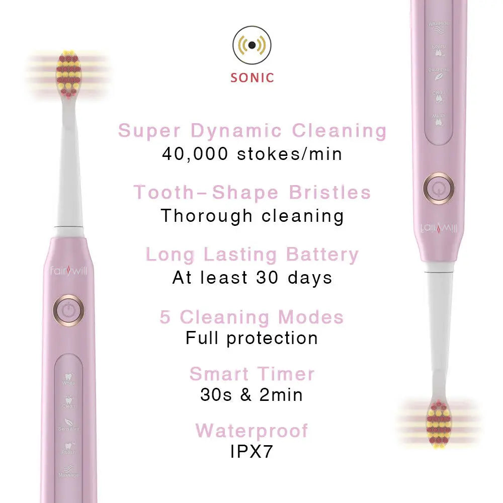 Fairywill Electric Sonic Toothbrush FW-507 USB Charge Rechargeable Adult Waterproof Electronic Tooth Brushes Replacement Heads s - ShoreCo.Shop