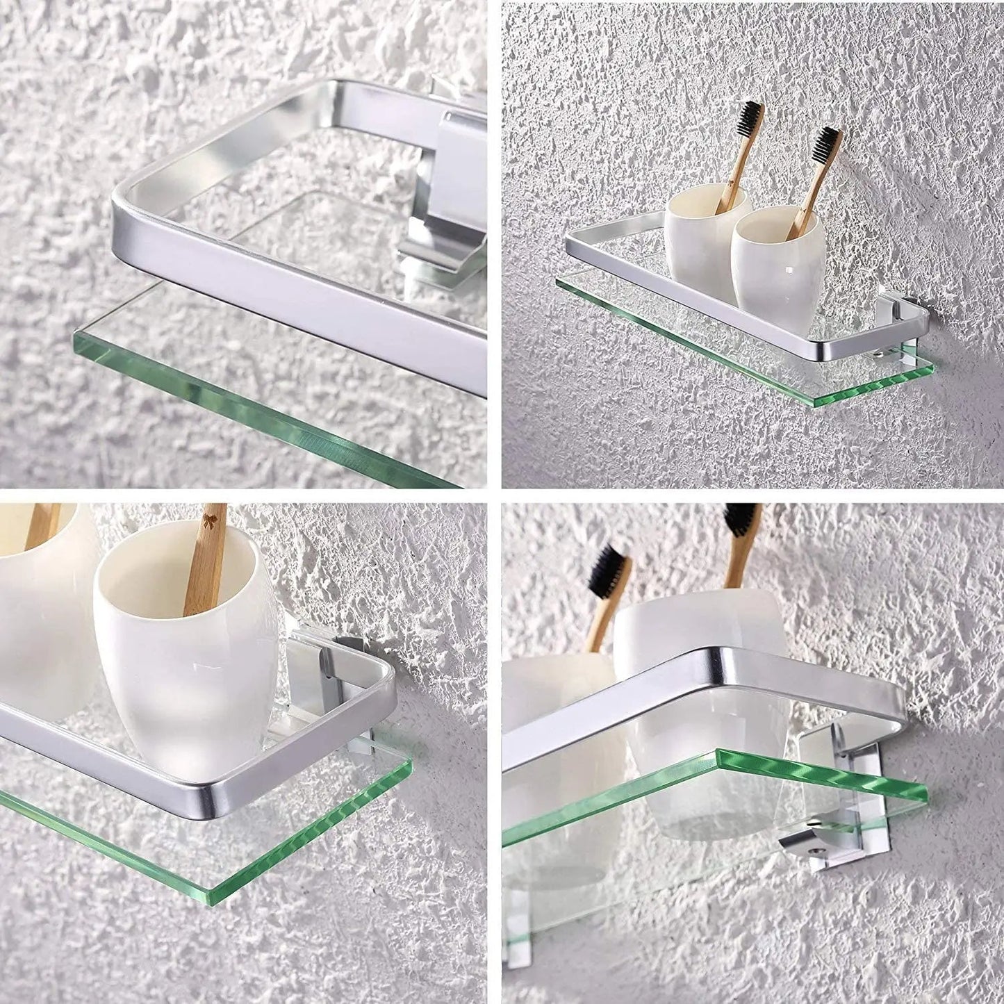 Tempered Glass Bathroom Shelf Aluminum Storage Rack Rectangular 30 40 50cm 1 Tier Silver Sand Sprayed Wall Mounted    Home Decor Supply | Online Retail | ShoreShopper.com