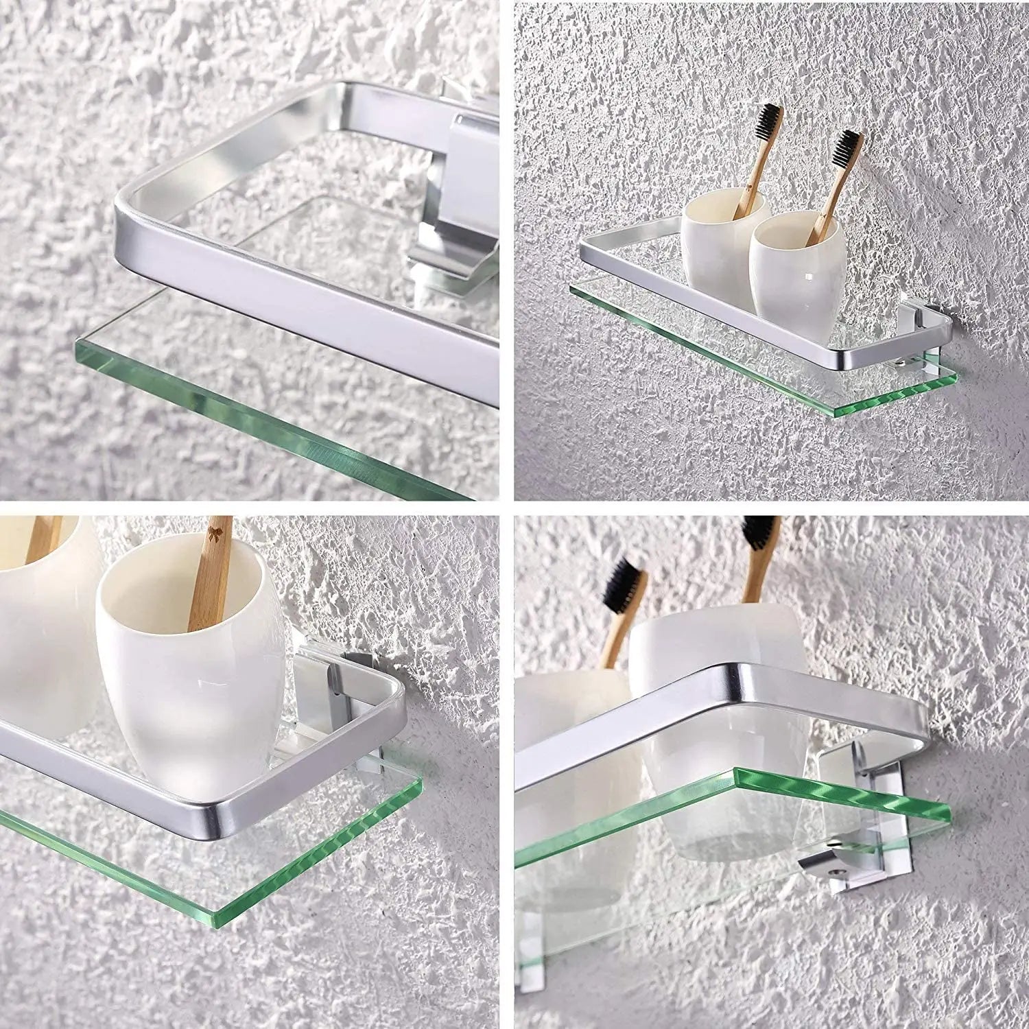 Tempered Glass Bathroom Shelf Aluminum Storage Rack Rectangular 30 40 50cm 1 Tier Silver Sand Sprayed Wall Mounted    Home Decor Supply | Online Retail | ShoreShopper.com