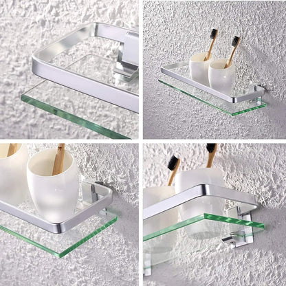 Tempered Glass Bathroom Shelf Aluminum Storage Rack Rectangular 30 40 50cm 1 Tier Silver Sand Sprayed Wall Mounted    Home Decor Supply | Online Retail | ShoreShopper.com