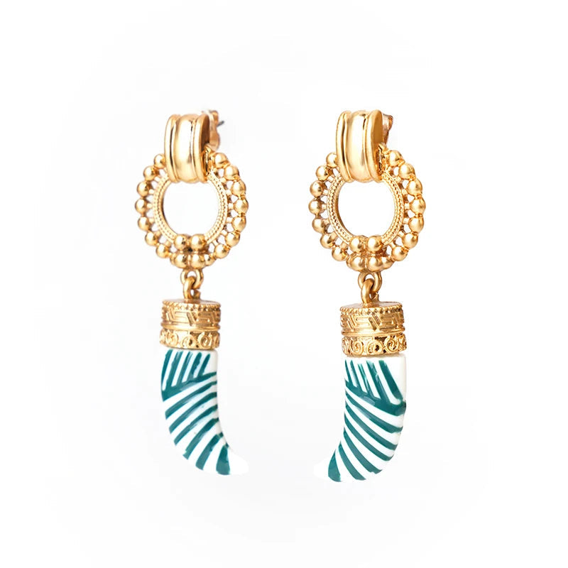 Bohemia Enamel Ivory Pendant Stud Earrings Chic Women Girls Carved Geometric Statement Earrings Beach Accessories    Your Coastal Marketplace | Shoreshopper.com