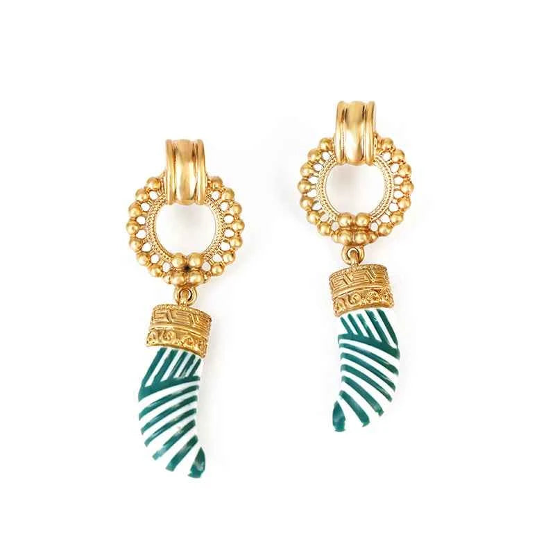 Bohemia Enamel Ivory Pendant Stud Earrings Chic Women Girls Carved Geometric Statement Earrings Beach Accessories