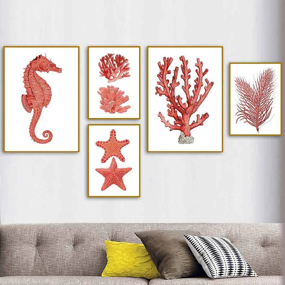 Marine Life Hippocampus Starfish Coral Wall Art Canvas Painting Nordic Posters And Prints Pictures For Living Room Home Decor