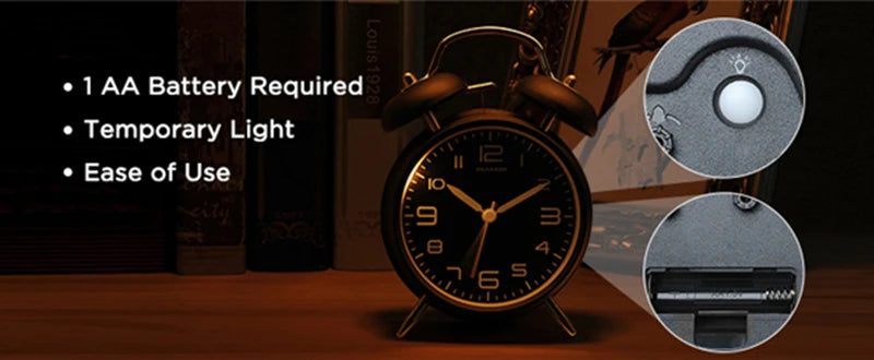 4 Inch Twin Bell Loud Alarm Clock Metal Frame 3D Dial with Backlight Battery Operate Desk Table Alarm Clock For Home and Office    Home Decor Supply | Online Retail | ShoreShopper.com