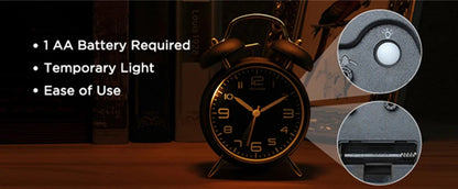4 Inch Twin Bell Loud Alarm Clock Metal Frame 3D Dial with Backlight Battery Operate Desk Table Alarm Clock For Home and Office    Home Decor Supply | Online Retail | ShoreShopper.com