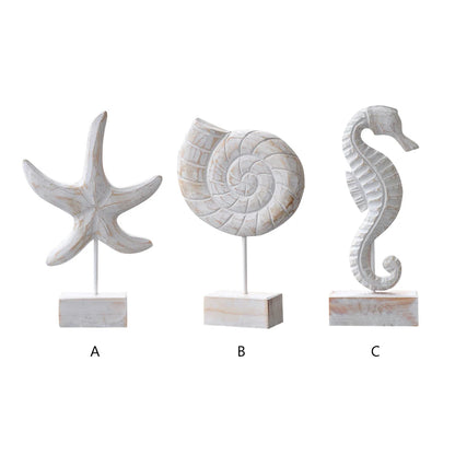 Mediterranean Style Wood Crafts Starfish Conch Hippocampus Wood Carving Marine Garden Decoration Ornaments Home Decoration - ShoreCo.Shop