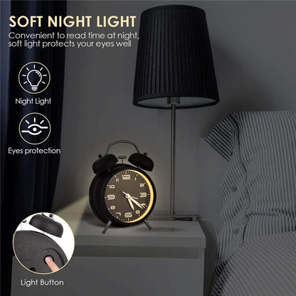 4 Inch Twin Bell Loud Alarm Clock Metal Frame 3D Dial with Backlight Battery Operate Desk Table Alarm Clock For Home and Office    Home Decor Supply | Online Retail | ShoreShopper.com