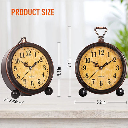 Vintage Hangable Battery Alarm Clock Metal Night Light Super Silent Table Desk Quartz Clock Time For Bedroom Bedside Desk Shelf    Home Decor Supply | Online Retail | ShoreShopper.com