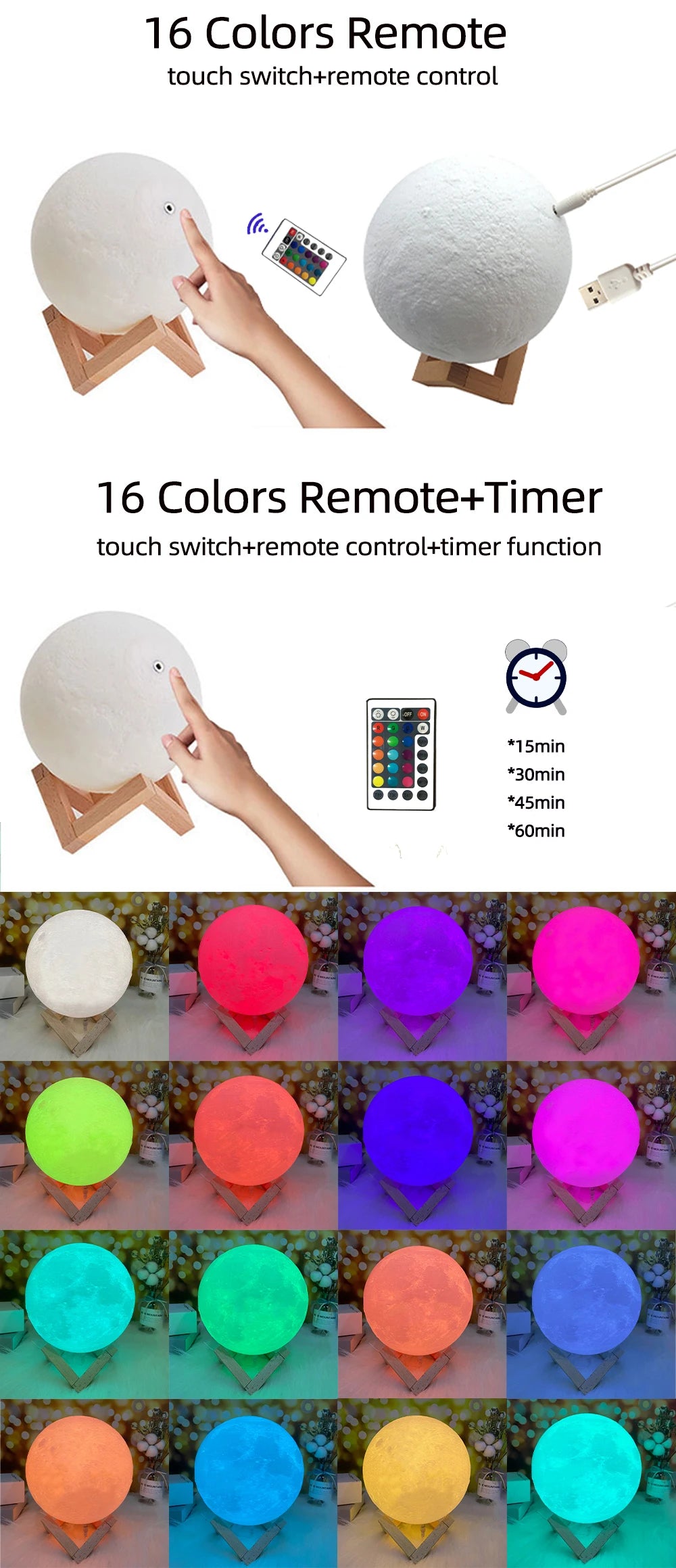 3D Printing Moon Lamp Personalized Photo Text Customized USB Night Light Birthday Mother Day Valentine's Christmas Lunar Gift - ShoreCo.Shop