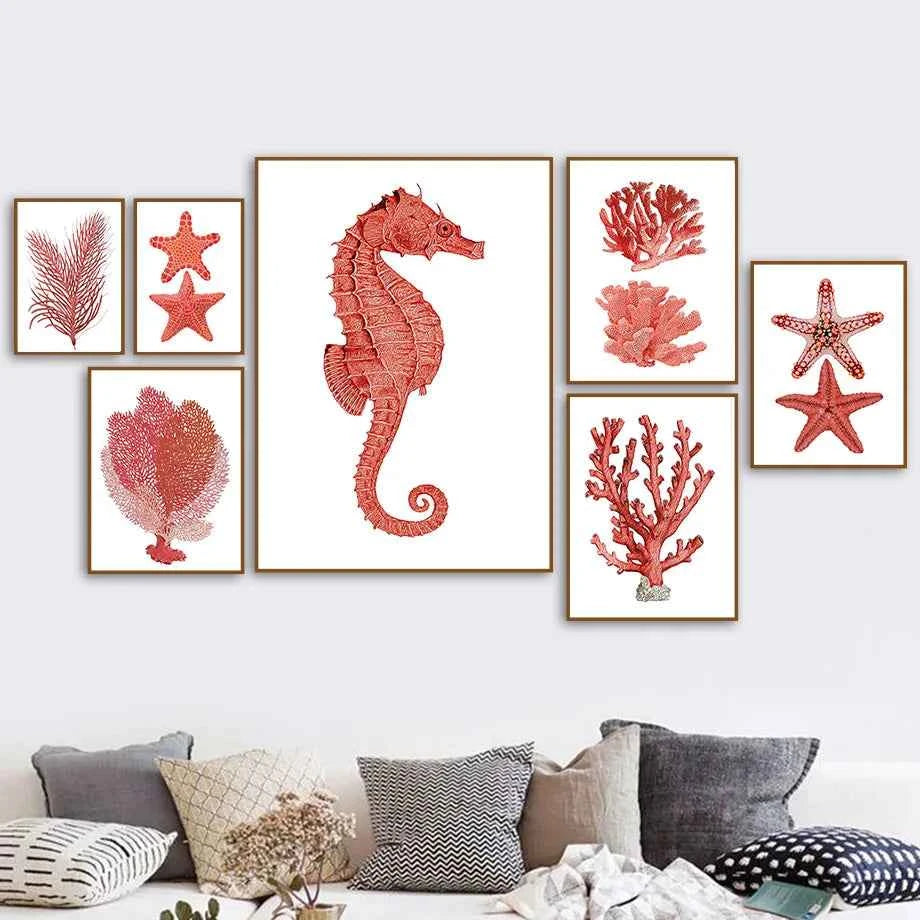 Marine Life Hippocampus Starfish Coral Wall Art Canvas Painting Nordic Posters And Prints Pictures For Living Room Home Decor