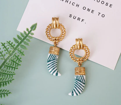 Bohemia Enamel Ivory Pendant Stud Earrings Chic Women Girls Carved Geometric Statement Earrings Beach Accessories    Your Coastal Marketplace | Shoreshopper.com
