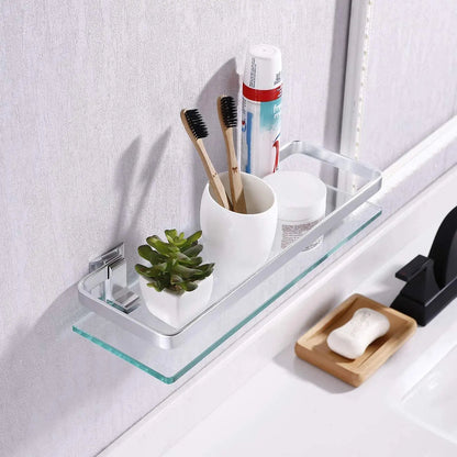 Tempered Glass Bathroom Shelf Aluminum Storage Rack Rectangular 30 40 50cm 1 Tier Silver Sand Sprayed Wall Mounted    Home Decor Supply | Online Retail | ShoreShopper.com
