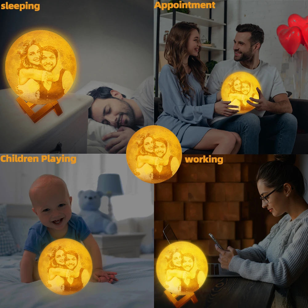 3D Printing Moon Lamp Personalized Photo Text Customized USB Night Light Birthday Mother Day Valentine's Christmas Lunar Gift - ShoreCo.Shop
