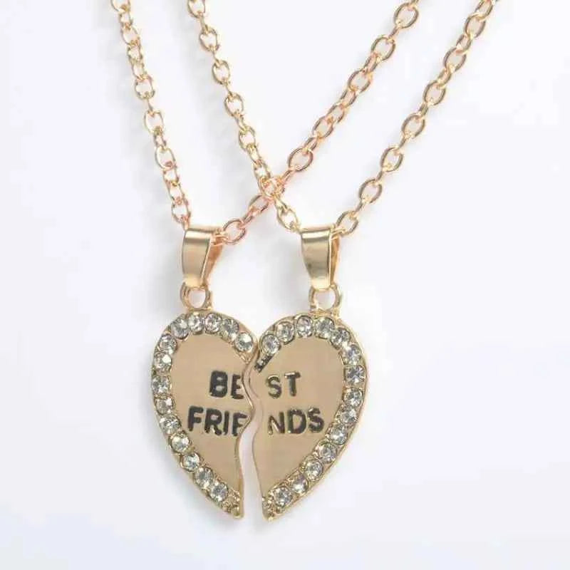Gooden Friends Love English Pendant Pendant Necklace Fashion Two Rhinestones Alloy Flap Best Friends Necklace New Product Launch