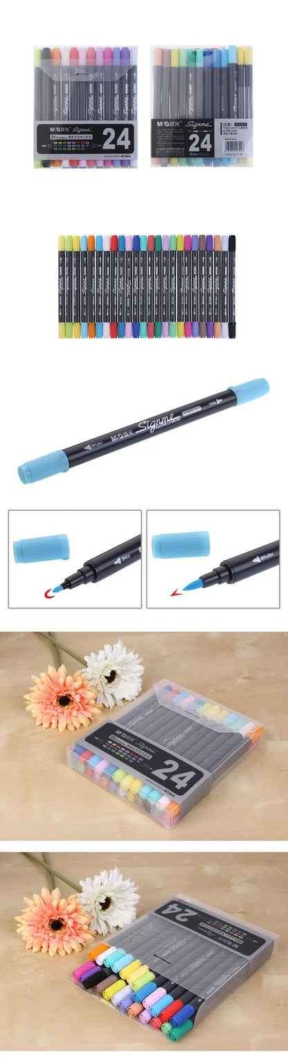 24 colors soluble  Pens Art Supplies For Drawing Water Soluble Mark Pen 24 Double Slider Multicolour Marker Painting Sets    Home Decor Supply | Online Retail | ShoreShopper.com