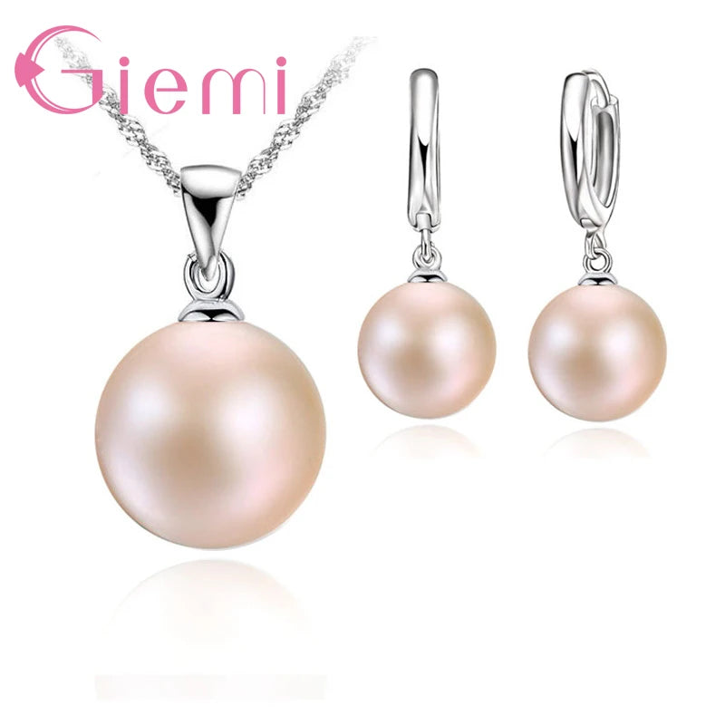 3 Color Option White/Black/Pink Pearl Jewelry Sets Luxury 925 Sterling Silver Necklace Pendant Earrings Set for Women Gift    Home Decor Supply | Online Retail | ShoreShopper.com