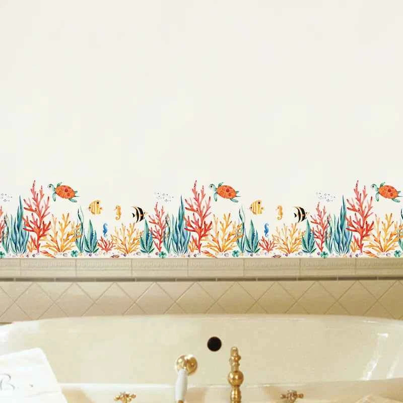 Baseboard Marine plants fish Wall Stickers kids rooms Art Living room Bedroom nursery home decor Mural Decal Removable sticker