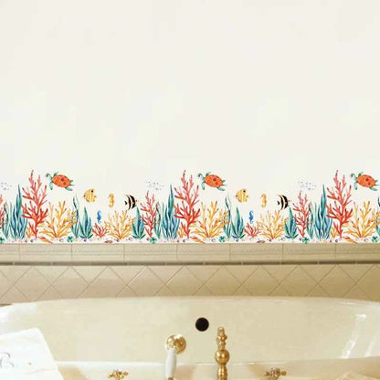 Baseboard Marine plants fish Wall Stickers kids rooms Art Living room Bedroom nursery home decor Mural Decal Removable sticker