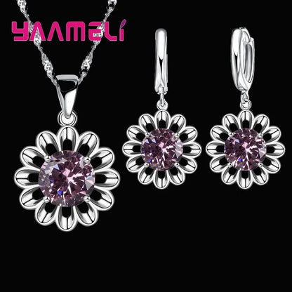 New Fashion Wedding Jewelry Set Women Top Quality 925 Sterling Silver Color Crystal Pendant Necklace Hoop Earring Big Promotion    Home Decor Supply | Online Retail | ShoreShopper.com