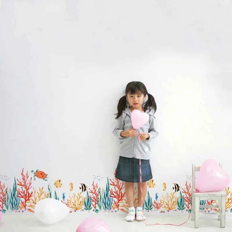 Baseboard Marine plants fish Wall Stickers kids rooms Art Living room Bedroom nursery home decor Mural Decal Removable sticker