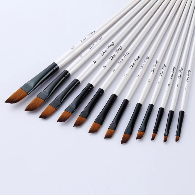 12 Pcs/set Nylon Hair Wooden Handle Watercolor Paint Brush Pen Set Learning DIY Oil Acrylic Painting Art Paint Brushes Supplies    Home Decor Supply | Online Retail | ShoreShopper.com