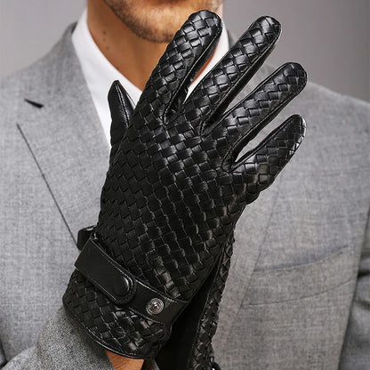 RY025NN 2025 New Spring/Winter Male Real Leather Short Gloves Man Suede Knitted Black/Brown Lambskin Cold Proof Mittens Mex Luva - ShoreCo.Shop