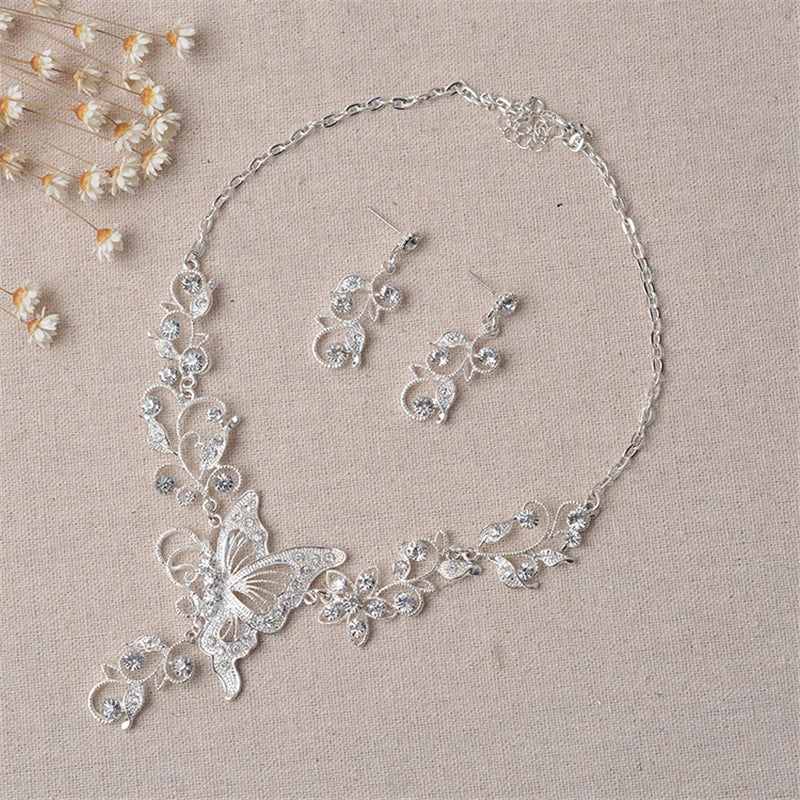 Wedding Jewelry Set Bride Rhinestone Jewelry Set Silver Plated Butterfly Choker Necklace Earrings Set Jewelry For Women Girls    Home Decor Supply | Online Retail | ShoreShopper.com