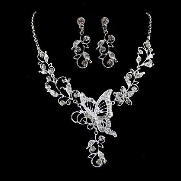 Wedding Jewelry Set Bride Rhinestone Jewelry Set Silver Plated Butterfly Choker Necklace Earrings Set Jewelry For Women Girls    Home Decor Supply | Online Retail | ShoreShopper.com