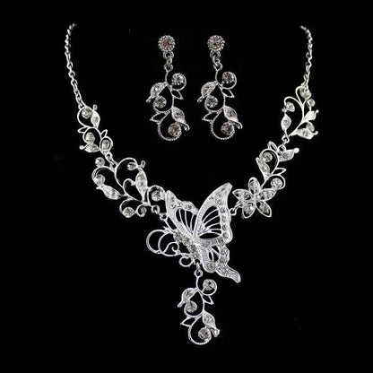 Wedding Jewelry Set Bride Rhinestone Jewelry Set Silver Plated Butterfly Choker Necklace Earrings Set Jewelry For Women Girls    Home Decor Supply | Online Retail | ShoreShopper.com