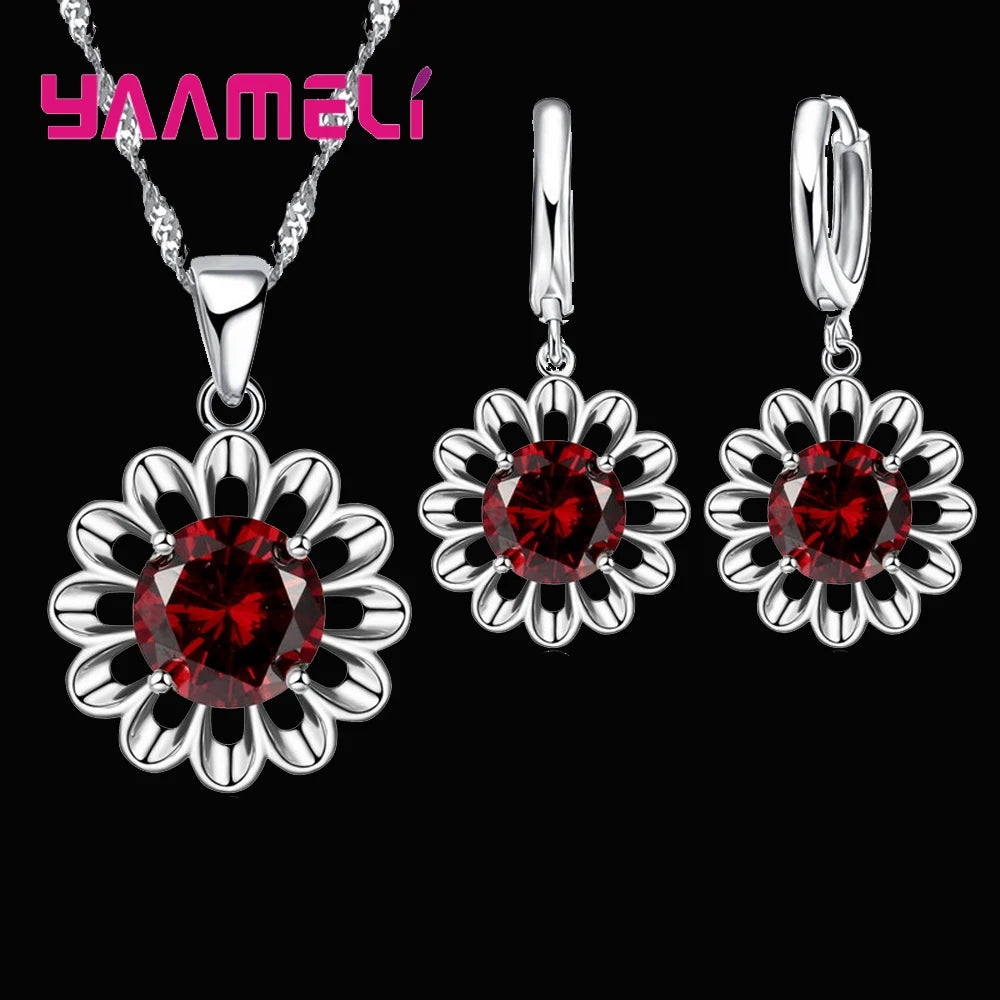 New Fashion Wedding Jewelry Set Women Top Quality 925 Sterling Silver Color Crystal Pendant Necklace Hoop Earring Big Promotion    Home Decor Supply | Online Retail | ShoreShopper.com