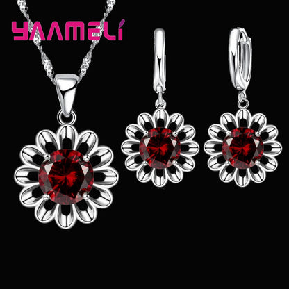 New Fashion Wedding Jewelry Set Women Top Quality 925 Sterling Silver Color Crystal Pendant Necklace Hoop Earring Big Promotion    Home Decor Supply | Online Retail | ShoreShopper.com