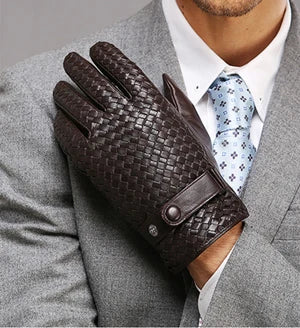 RY025NN 2025 New Spring/Winter Male Real Leather Short Gloves Man Suede Knitted Black/Brown Lambskin Cold Proof Mittens Mex Luva - ShoreCo.Shop