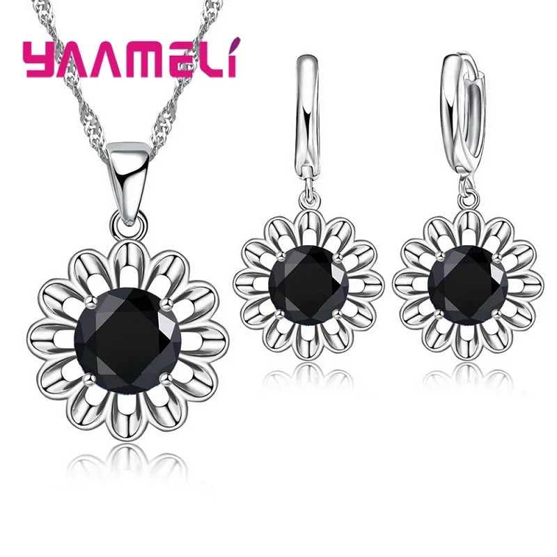 New Fashion Wedding Jewelry Set Women Top Quality 925 Sterling Silver Color Crystal Pendant Necklace Hoop Earring Big Promotion    Home Decor Supply | Online Retail | ShoreShopper.com