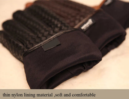 RY025NN 2025 New Spring/Winter Male Real Leather Short Gloves Man Suede Knitted Black/Brown Lambskin Cold Proof Mittens Mex Luva - ShoreCo.Shop