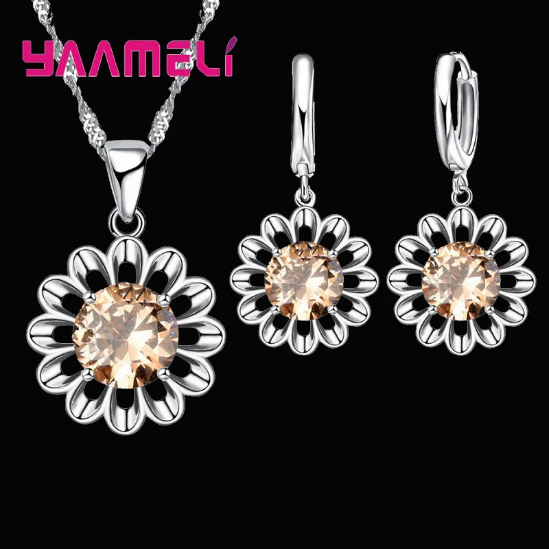 New Fashion Wedding Jewelry Set Women Top Quality 925 Sterling Silver Color Crystal Pendant Necklace Hoop Earring Big Promotion    Home Decor Supply | Online Retail | ShoreShopper.com