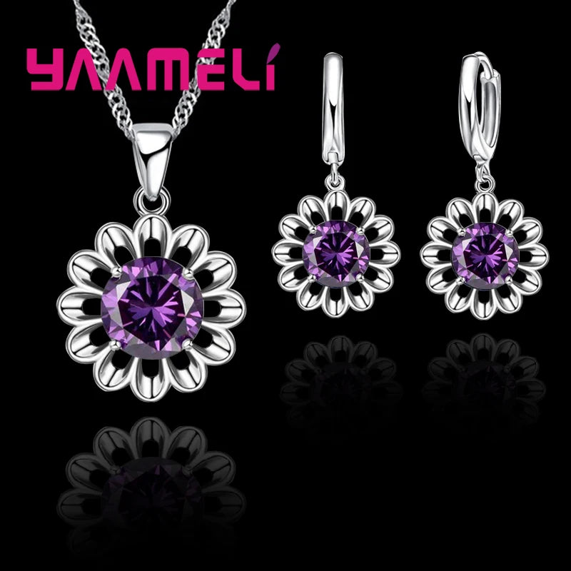 New Fashion Wedding Jewelry Set Women Top Quality 925 Sterling Silver Color Crystal Pendant Necklace Hoop Earring Big Promotion    Home Decor Supply | Online Retail | ShoreShopper.com