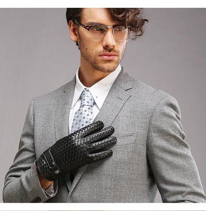 RY025NN 2025 New Spring/Winter Male Real Leather Short Gloves Man Suede Knitted Black/Brown Lambskin Cold Proof Mittens Mex Luva - ShoreCo.Shop