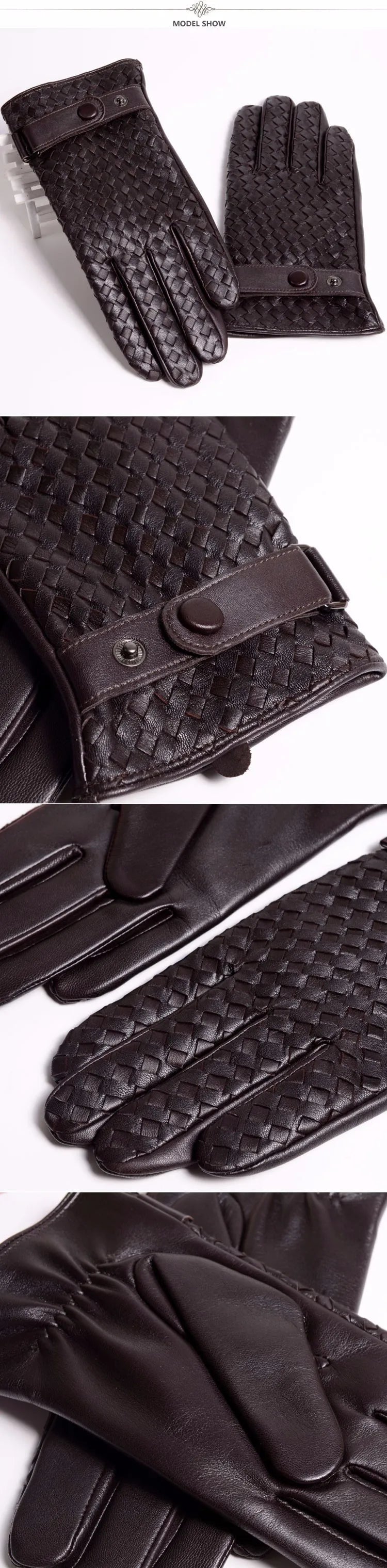 RY025NN 2025 New Spring/Winter Male Real Leather Short Gloves Man Suede Knitted Black/Brown Lambskin Cold Proof Mittens Mex Luva - ShoreCo.Shop